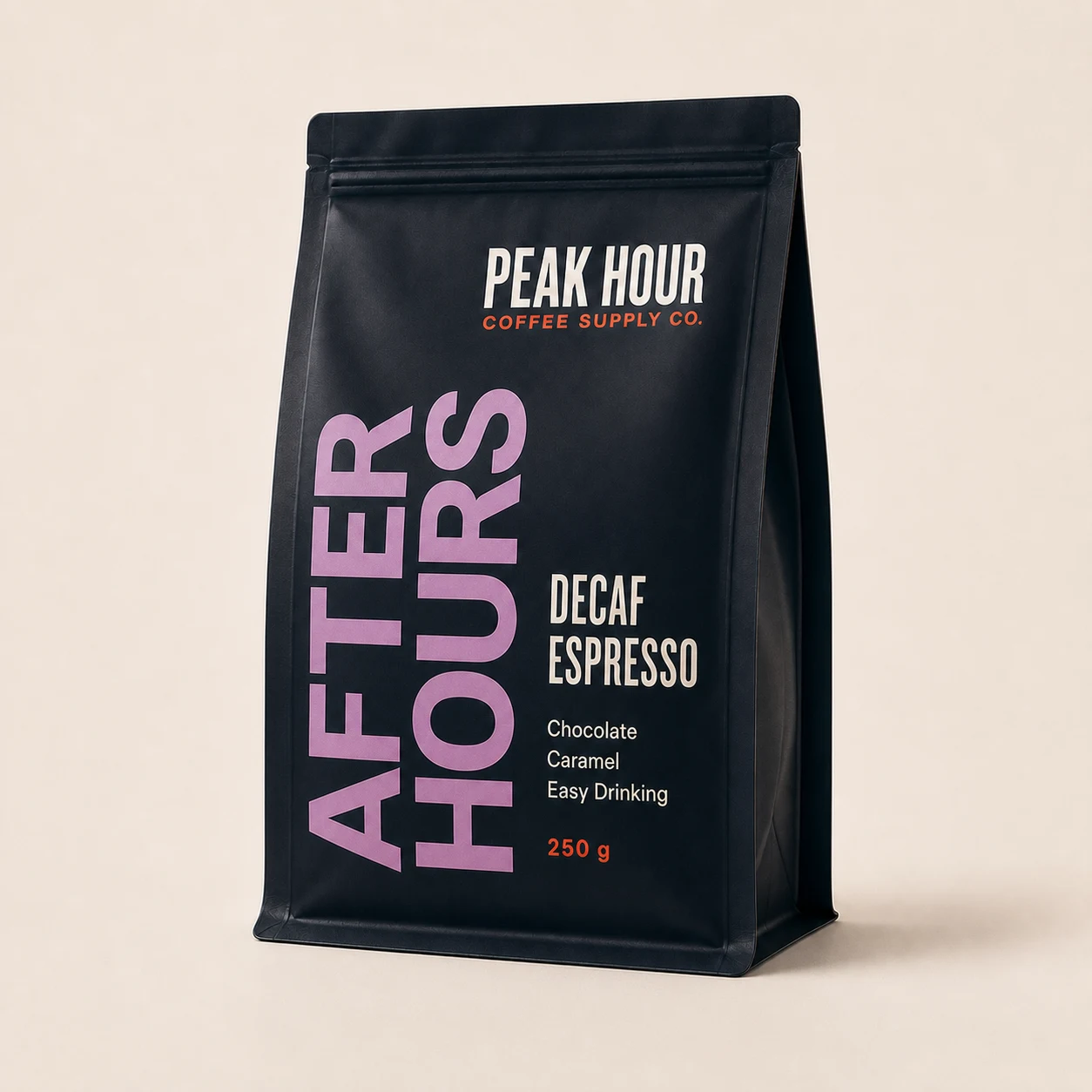 Peak Hour After Hours Decaf Espresso coffee bag