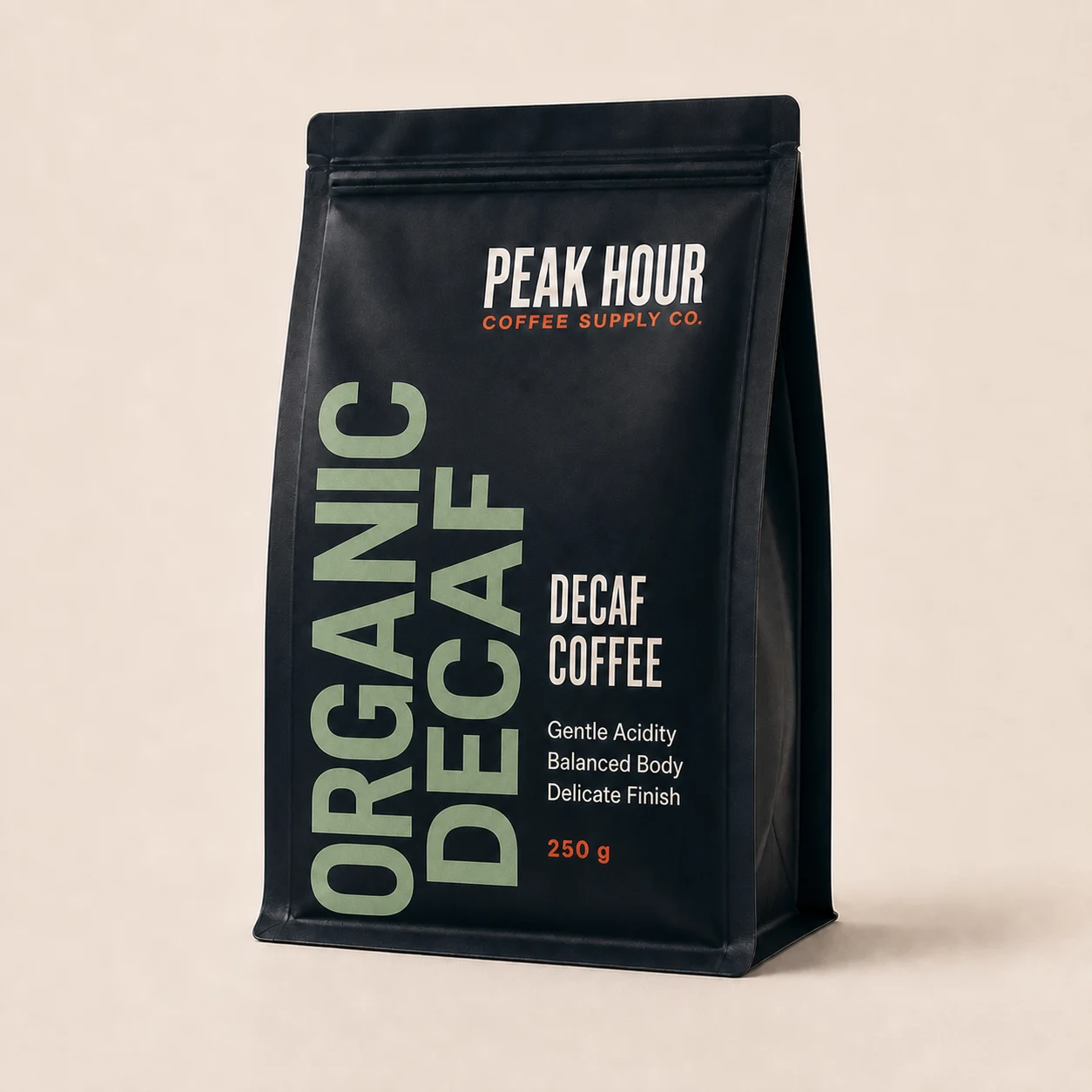 Peak Hour Organic Decaf Coffee bag